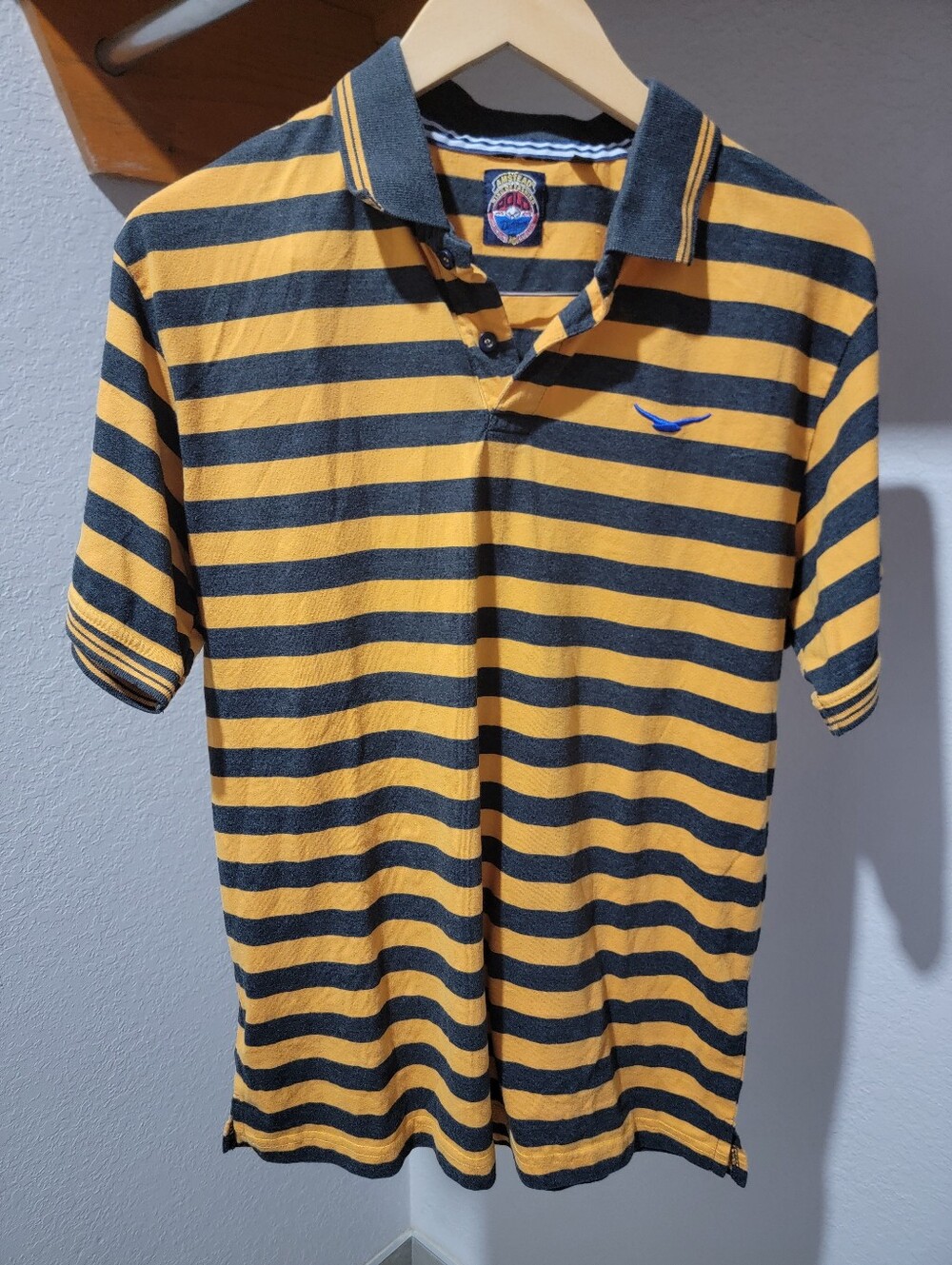 Hampstead Gold And Navy Blue Striped Polo Shirt Size XXL
